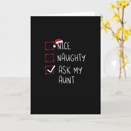 Nice Naughty Ask My Aunt Christmas List Xmas  カード (黄色い花)