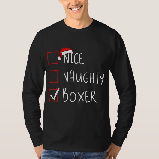 Nice Naughty Boxer List Christmas Santa Claus Tシャツ (正面)
