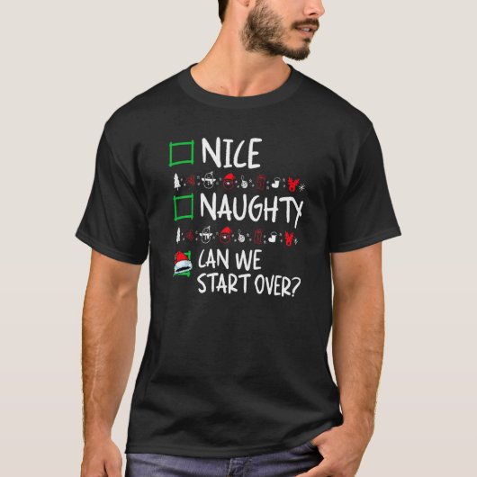 Nice Naughty  Christmas List Santa Claus Xmas Humo Tシャツ (正面)