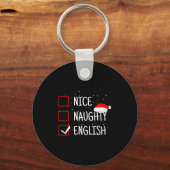 Nice Naughty English Christmas Checklist Funny Eng キーホルダー (正面)