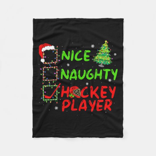 Nice Naughty Hockey Player Check List Christmas Sa フリースブランケット (正面)