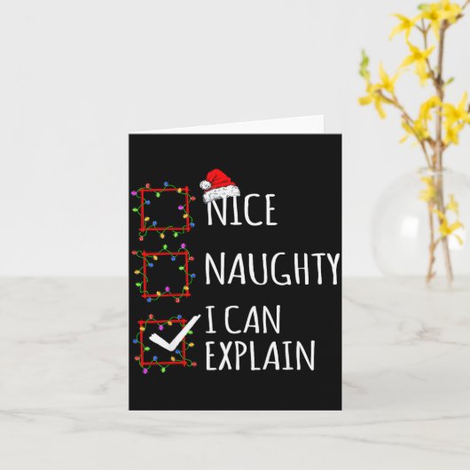Nice Naughty I Can Explain Christmas List Santa Cl カード (黄色い花)