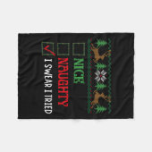 Nice Naughty I Swear I Tried Funny Christmas Xmas  フリースブランケット (正面(横))