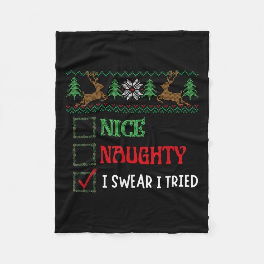 Nice Naughty I Swear I Tried Funny Christmas Xmas  フリースブランケット (正面)