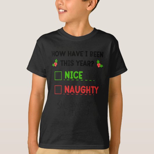 Nice Naughty I Swear I Tried List Funny Christmas Tシャツ (正面)