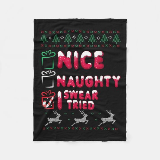Nice Naughty I Swear I Tried List Xmas Lover Chris フリースブランケット (正面)