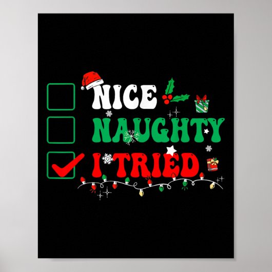 Nice Naughty I Tried Matching Christmas Funny Fami ポスター (正面)