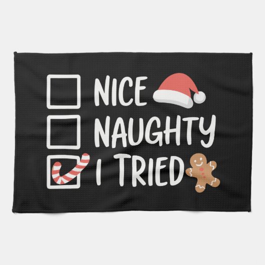 Nice Naughty I Tried Santa's Naughty List Funny キッチンタオル (横)