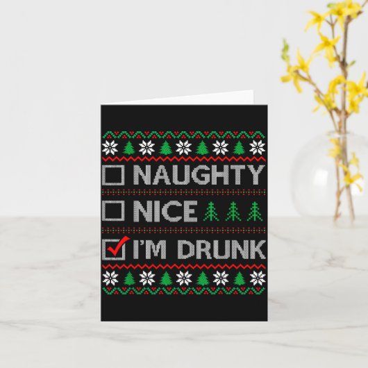 Nice Naughty I'm Drunk Checklist Ugly Christmas Sw カード (黄色い花)
