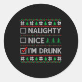 Nice Naughty I'm Drunk Checklist Ugly Christmas Sw ラウンドシール (正面)