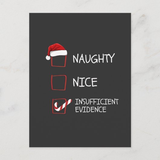 Nice Naughty Insufficient Evidence Santa Christmas シーズンポストカード (正面)
