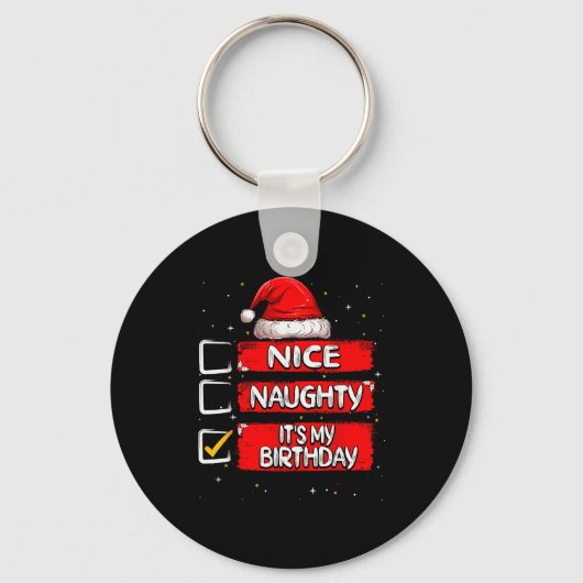Nice Naughty It's My Birthday Christmas List Santa キーホルダー (正面)