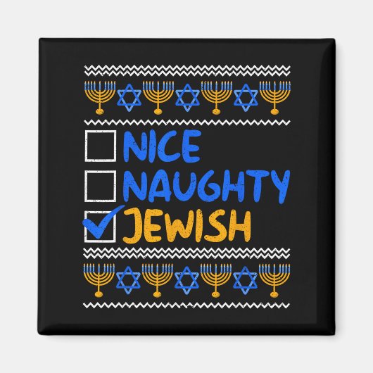 Nice Naughty Jewish Ugly Hanukkah Chanukah Sweater マグネット (正面)