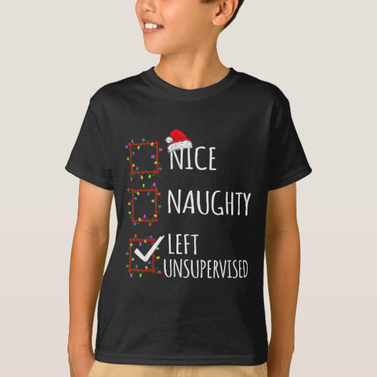 Nice Naughty Left Unsupervised Christmas List Funn Tシャツ (正面)
