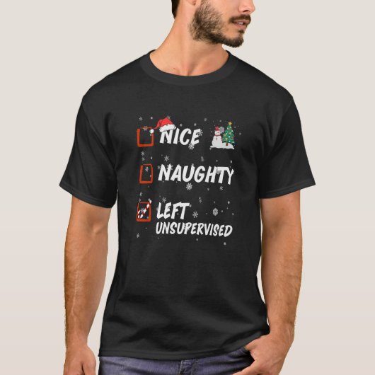 Nice Naughty Left Unsupervised List Christmas Sant Tシャツ (正面)