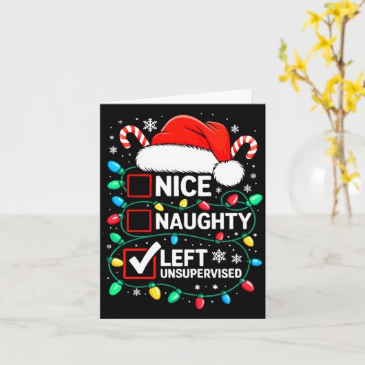 Nice Naughty Left Unsupervised Shirt Funny Christm カード (黄色い花)