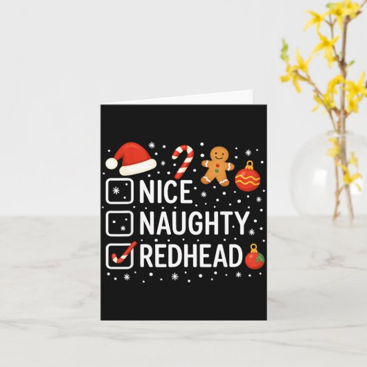 Nice Naughty Redhead Funny Christmas Quote  カード (黄色い花)
