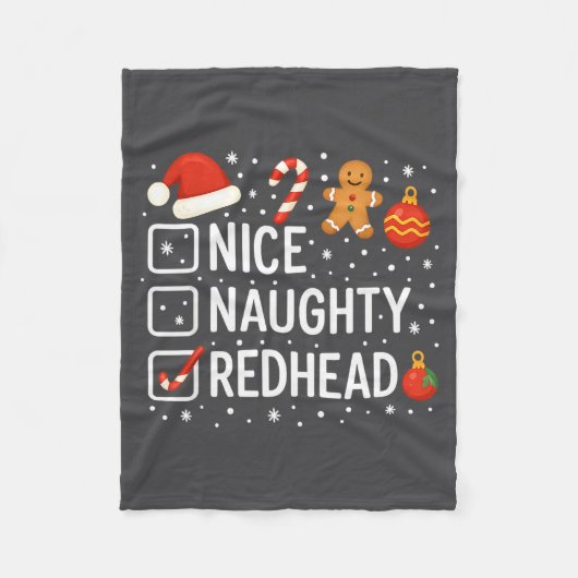 Nice Naughty Redhead Funny Christmas Quote  フリースブランケット (正面)