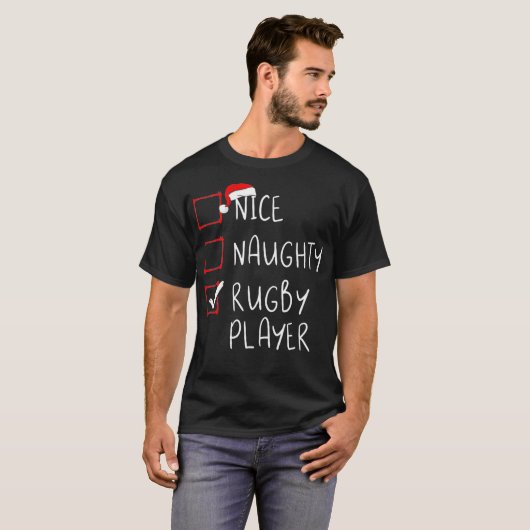 Nice Naughty Rugby Player List Christmas Santa Cla Tシャツ (正面フル)