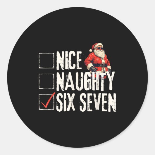 Nice Naughty Six Seven Brainrot Meme 67 Santa Funn ラウンドシール (正面)