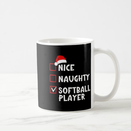 Nice Naughty Softball Player Funny Christmas List コーヒーマグカップ (右)