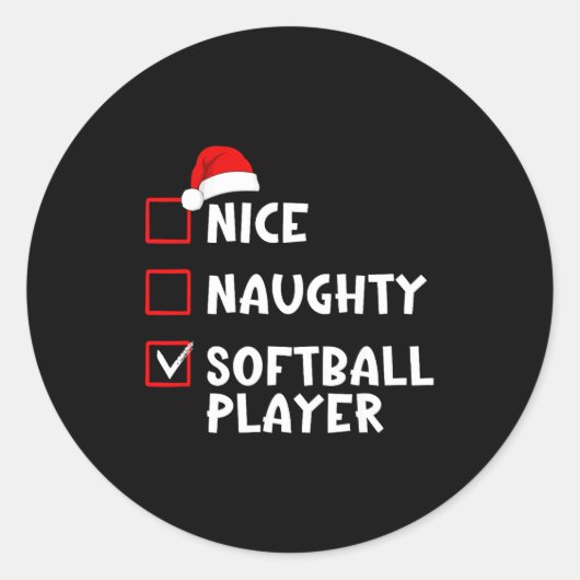 Nice Naughty Softball Player Funny Christmas List ラウンドシール (正面)