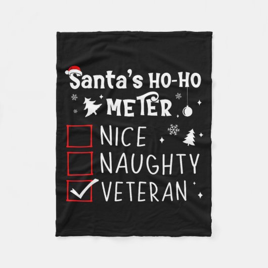 Nice Naughty Veteran Christmas List Santa Military フリースブランケット (正面)