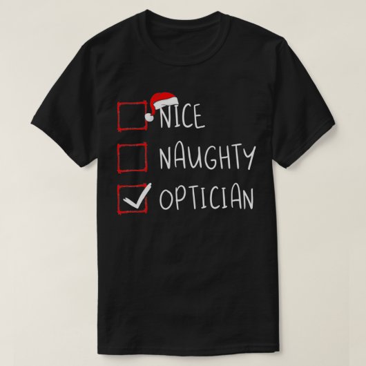 Nice Opticianいけな Christmas ListクリスマスSanta Cl Tシャツ (デザイン正面)