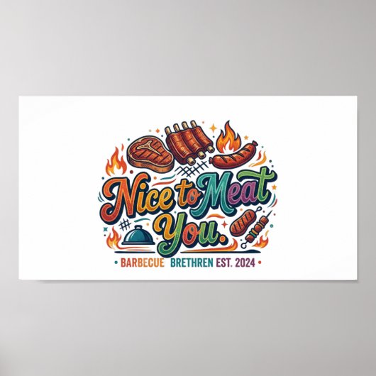 Nice to Meat You - おもしろフードダジャレTシャツ ポスター (正面)