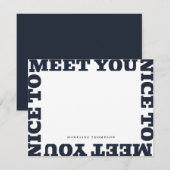 Nice To Meet You | ネイビーブルーのモダンな名前入り ノートカード (正面/裏面)