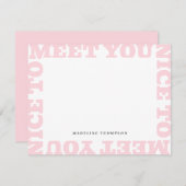 Nice To Meet You | Pink Modern Name  ノートカード (正面/裏面)