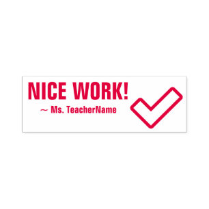 "NICE WORK!" +チューター名カスタムラバースタンプ セルフインキングスタンプ