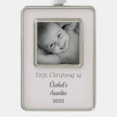 Nicece Name Year PhotoからAuntieとしてクリスマス1回目 シルバープレートフレームオーナメント (正面)