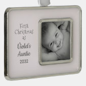 Nicece Name Year PhotoからAuntieとしてクリスマス1回目 シルバープレートフレームオーナメント (右)