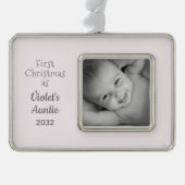 Nicece Name Year PhotoからAuntieとしてクリスマス1回目 シルバープレートフレームオーナメント (正面)