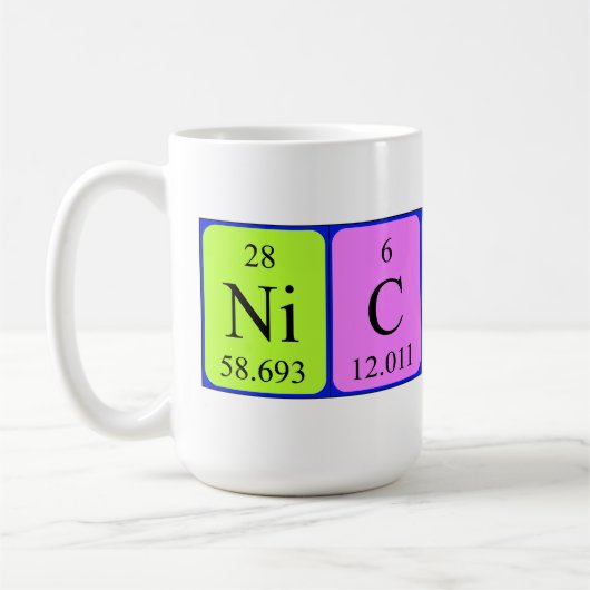 Nicholas期別表名mug コーヒーマグカップ (左)