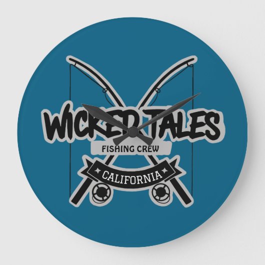 Nicky Tales魚釣りクルー ラージ壁時計 (正面)
