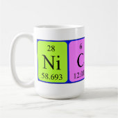 Nicolaの周期表の名前のマグ コーヒーマグカップ (左)