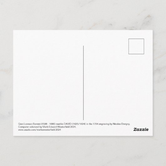 Nicolas Dorignyの版木、銅版、版画でBernini's David ポストカード (裏面)