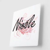 Nicole Artistic Name Design with Flowers スクエア壁時計 (傾斜)
