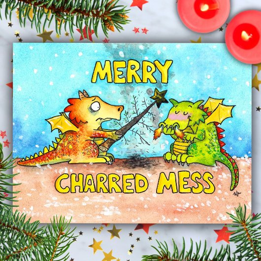 Nicole Janesによるドラゴンのメリークリスマス ポストカード