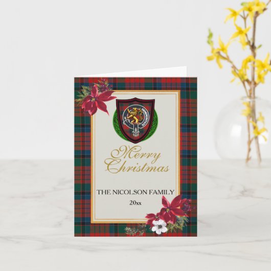 Nicolson Scottish Clan Tartan & Crest カード (黄色い花)