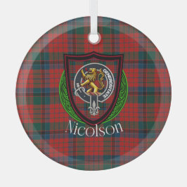 Nicolson Scottish Clan Tartan & Crest ガラスオーナメント