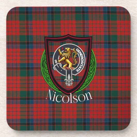 Nicolson Scottish Clan Tartan & Crest コースター (正面)