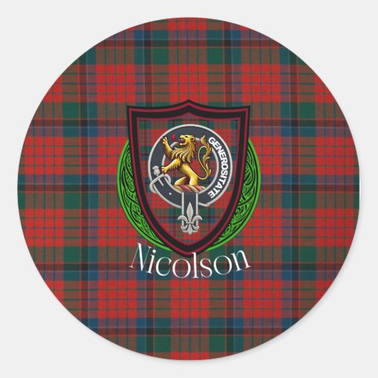 Nicolson Scottish Clan Tartan & Crest ラウンドシール (正面)