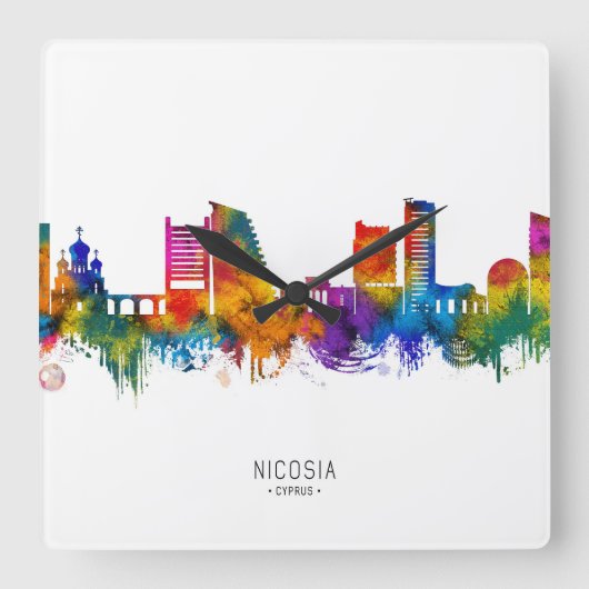 Nicosia Cyprus Skyline スクエア壁時計 (正面)