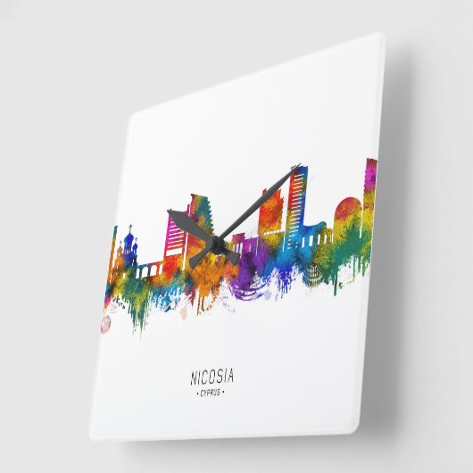 Nicosia Cyprus Skyline スクエア壁時計 (傾斜)