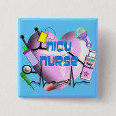 NICUのナースのピンクのハートのデザインのギフト 缶バッジ (正面)