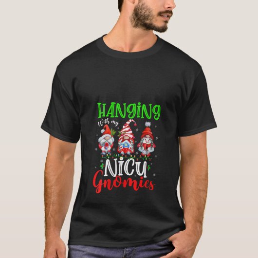 NICUのニコニコ仲間と一緒にぶら下がっているクリスマス電球 女性用 Tシャツ (正面)