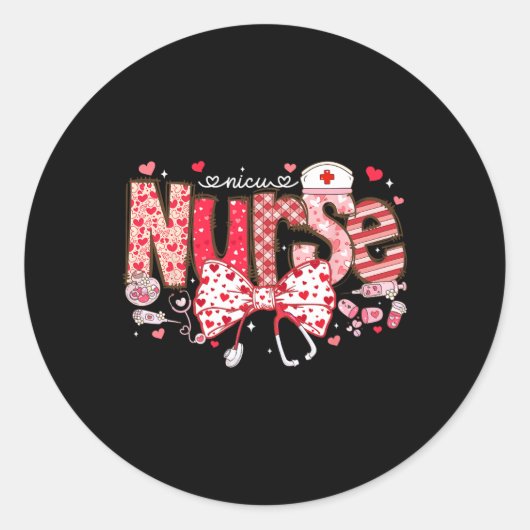 Nicuナース聴診器コケットボウハートバレンタイン ラウンドシール (正面)